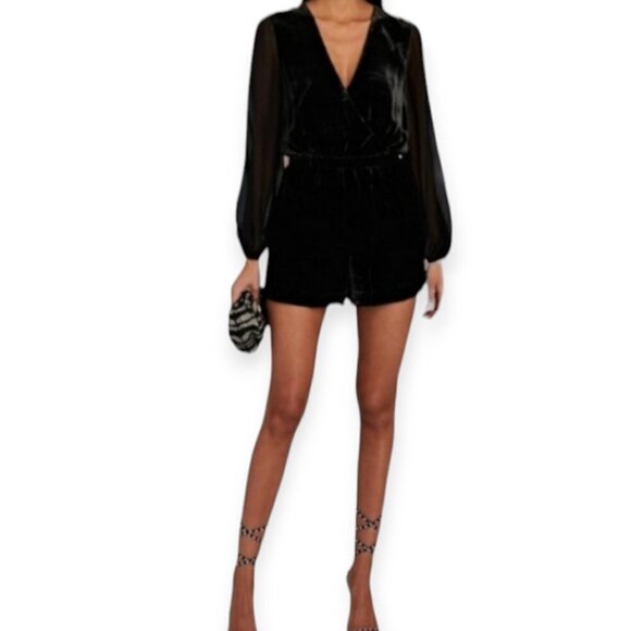 Revolve INTERMIX black velvet blouson sleeve romper by size 0 NWT black tie - Picture 4 of 14